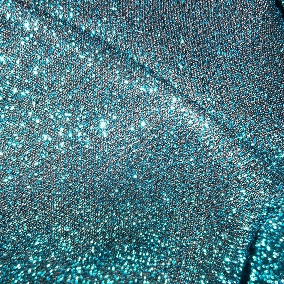 TopShop Teal Metallic Tinsel Cold Shoulder Mini Dress 2 Shiny Formal Short - Picture 7 of 7